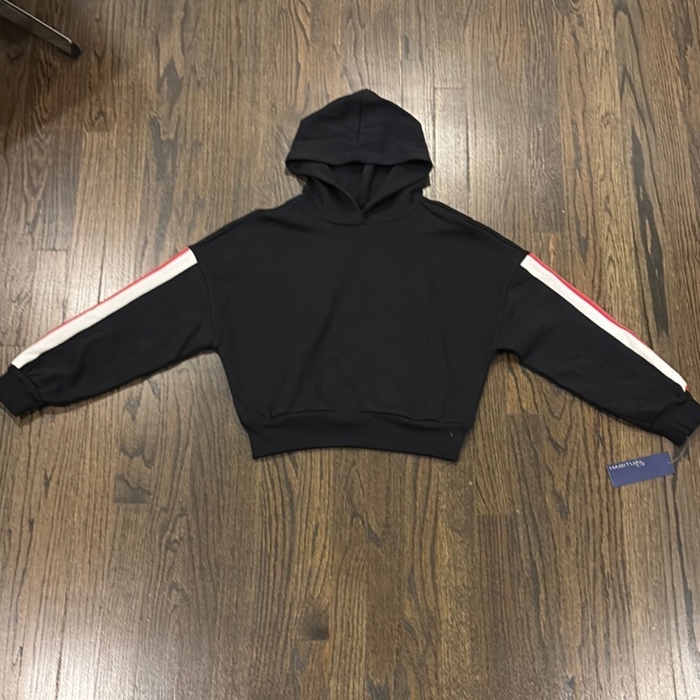 NWT Black Cropped Hoodie with Red and White Stripes by Habitual (size 12)
